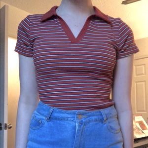striped collar fitted top retro stretchy